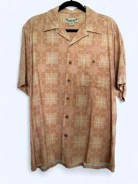 Paradise Coves 100% silk short sleeve button down shirt M